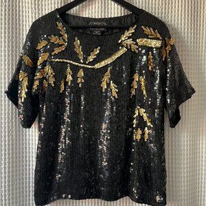 Vintage Jean for Joseph Le Bon black and gold silk sequined top, size S/M
